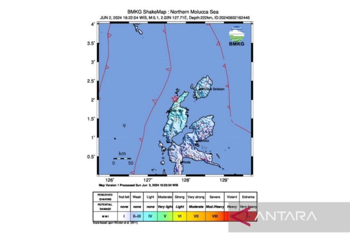 Gempa bumi 5,1 magnitudo terjadi di Maluku Utara