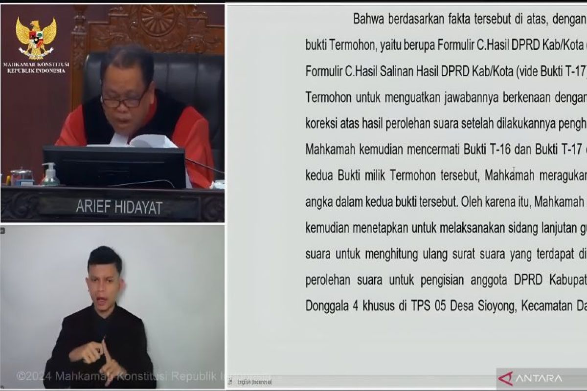 MK: KPU harus tetapkan hasil hitung ulang di MK untuk Dapil Donggala 4