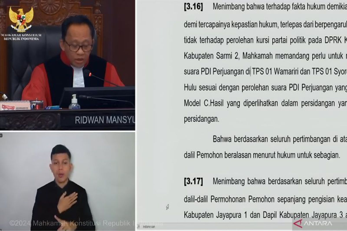 MK: Suara PDIP di dua TPS Distrik Apawer Hulu harus ditetapkan ulang