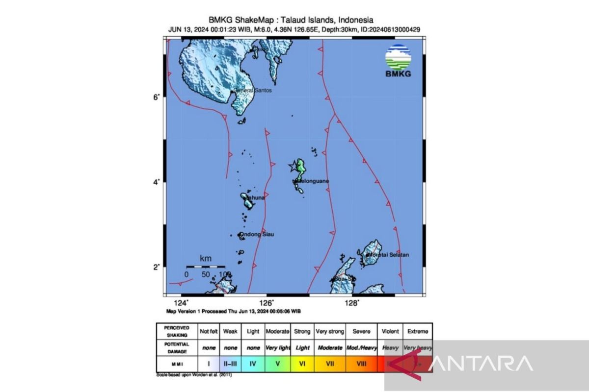 Gempa magnitudo 6 guncang wilayah Melonguane Sulawesi Utara