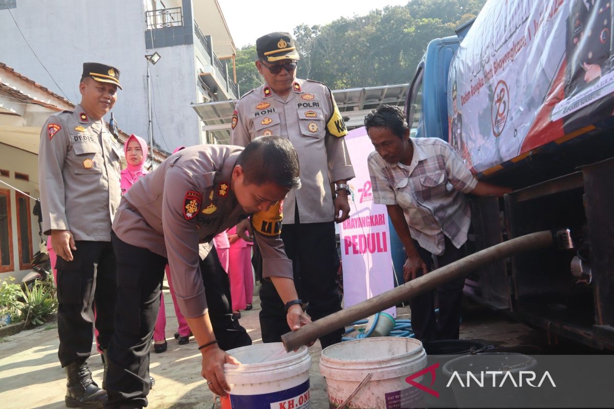 Polisi distribusikan ribuan liter air bersih ke daerah Sumurbandung