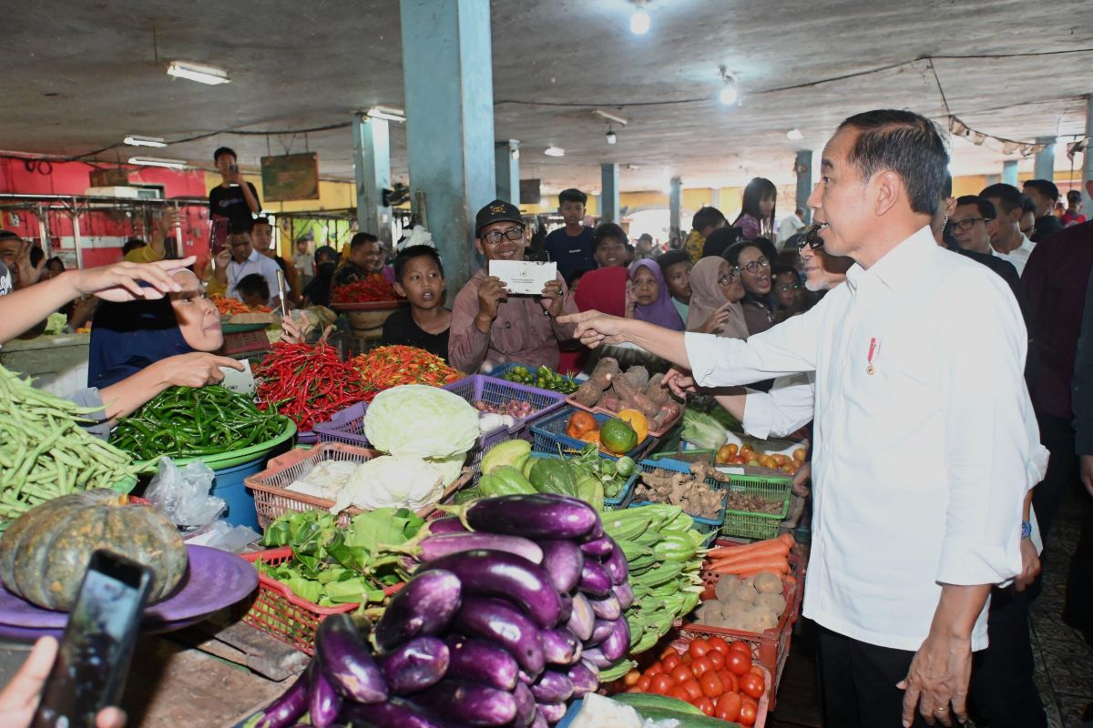 Jokowi inspects staples' prices at Central Kalimantan's Mentaya Market