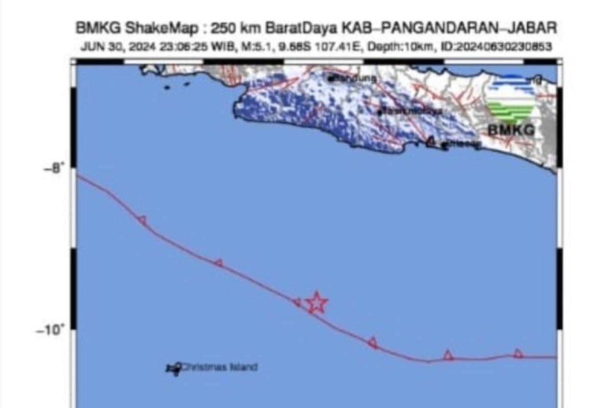 Gempa M 5,1 landa Pangandaran Jawa Barat