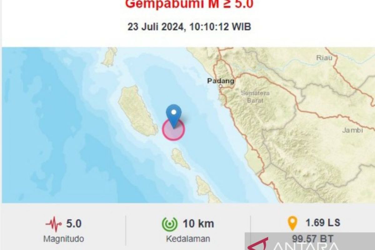 Gempa berkekuatan M5,0 guncang Mentawai