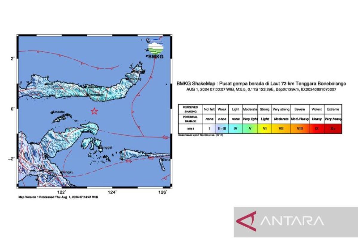 Gempa di Gorontalo terasa hingga wilayah pesisir Utara