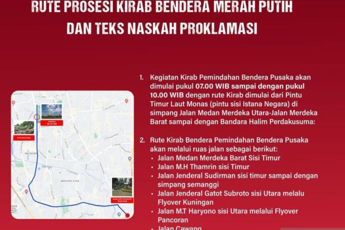 DKI berlakukan rekayasa lalu lintas mulai pagi saat kirab bendera