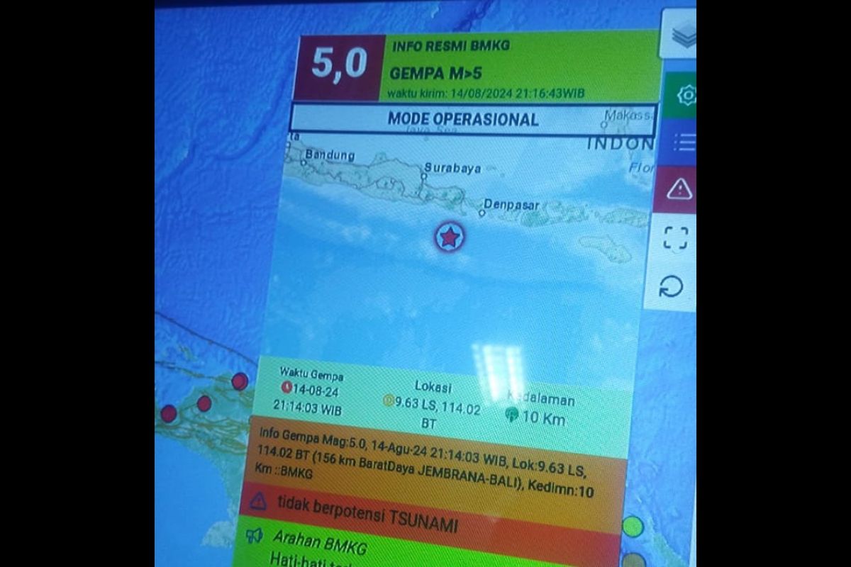 Warga Jember rasakan guncangan gempa Bali magnitudo 5,0