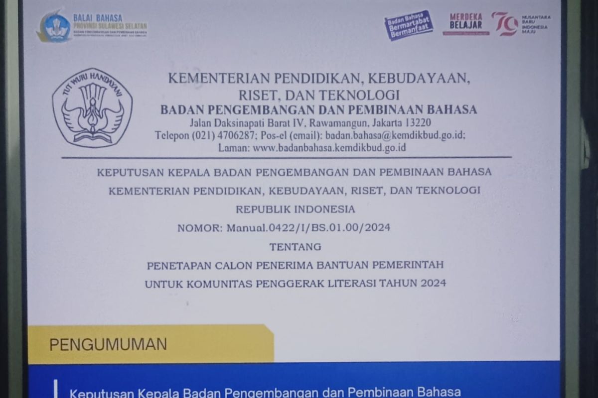 Kemendikbudristek beri bantuan 21 komunitas pegiat literasi Sulsel