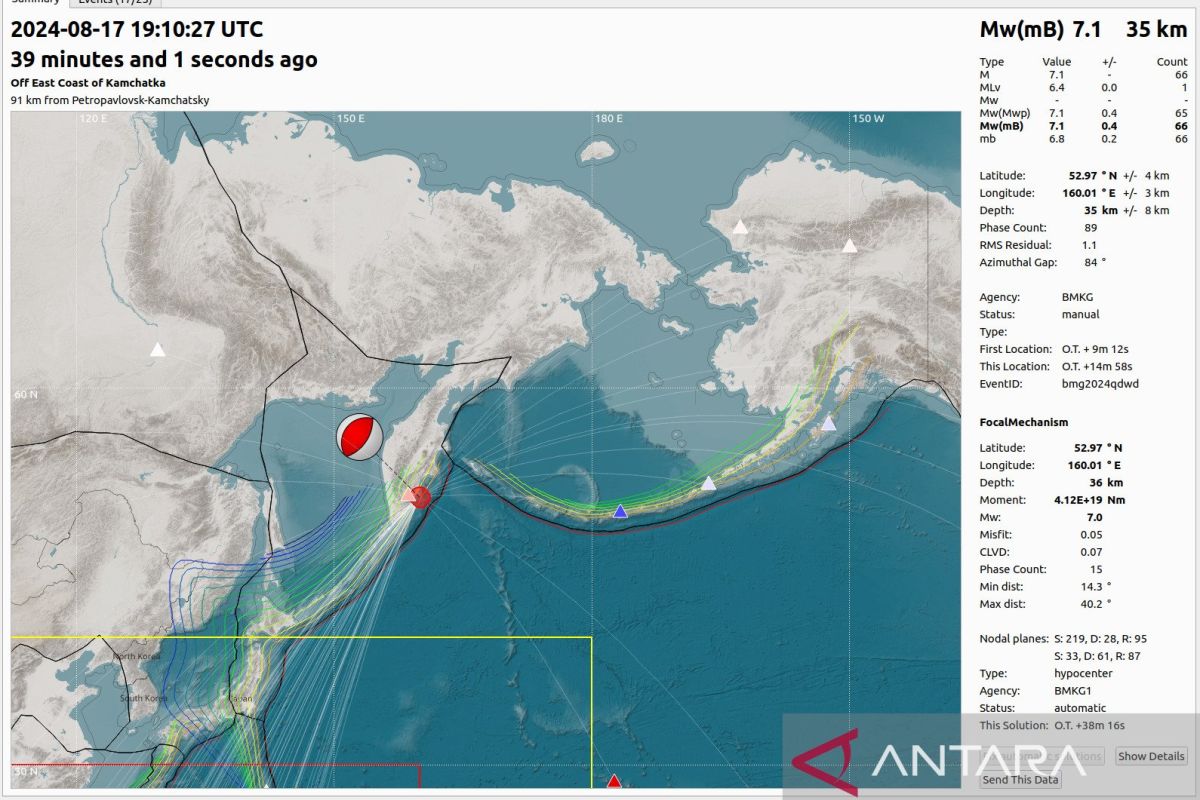 Gempa bumi berkekuatan 7,0 guncang lepas pantai Semenanjung Kamchatka di Timur Jauh Rusia