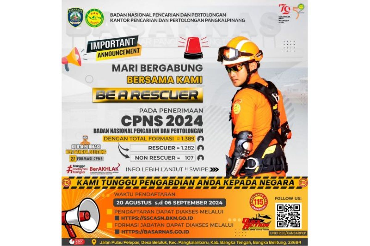 Kansar Pangkalpinang buka penerimaan CPNS 2024 dengan 27 formasi