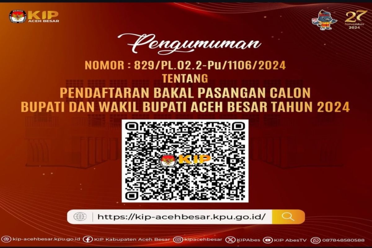 Pendaftaran Bakal Calon Bupati dan Wakil Bupati Aceh Besar dibuka, cek syaratnya disini