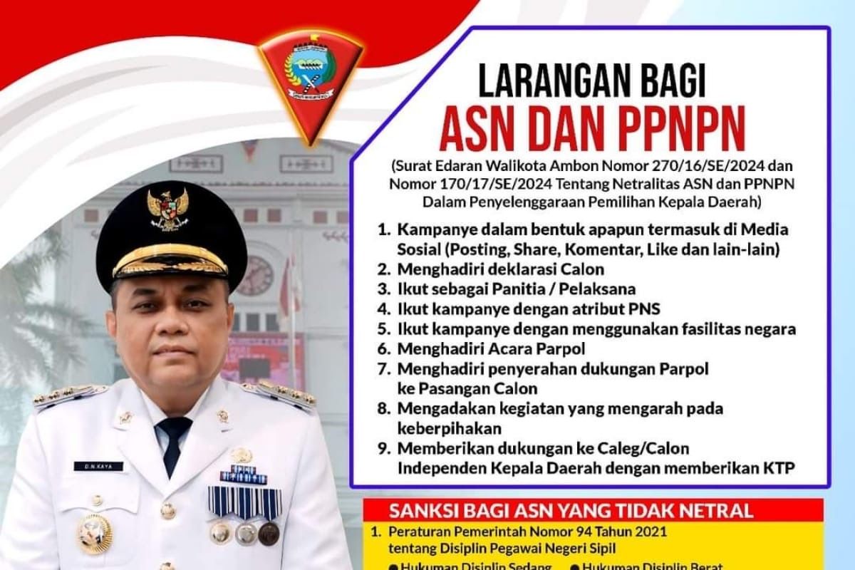 Pemkot Ambon terbitkan surat edaran netralitas ASN jelang Pilkada 2024