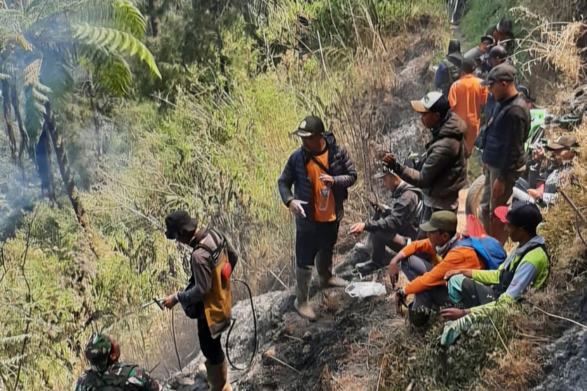 Petugas gabungan padamkan karhutla di Blok Pusung Buntung kawasan TNBTS