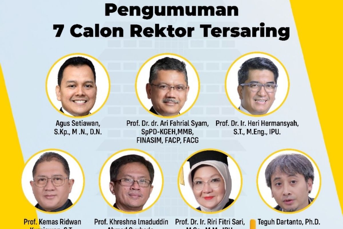 UI umumkan 7 calon rektor yang lolos tahap penyaringan untuk periode 2024--2029