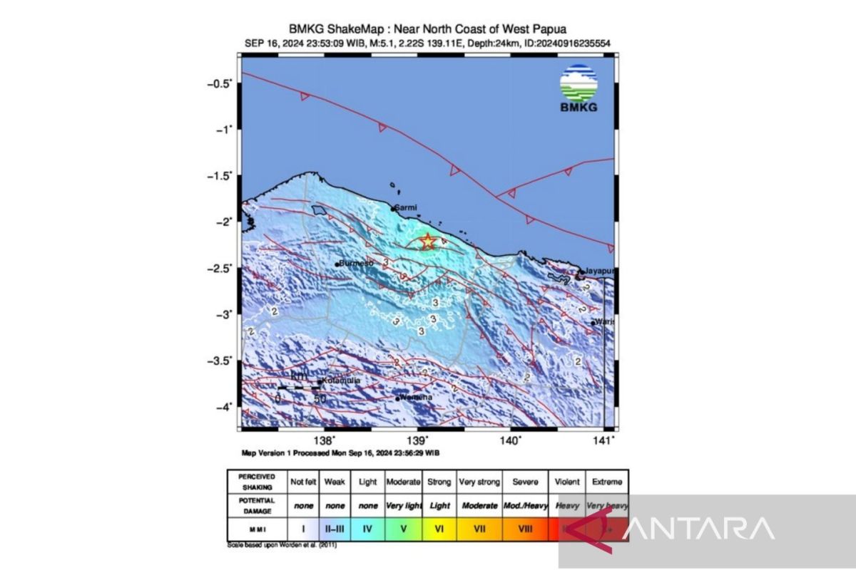 Gempa 5,1 magnitudo guncang Kabupaten Sarmi