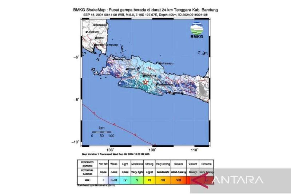 Bandung diguncang gempa 5  magnitudo yang berpusat di darat