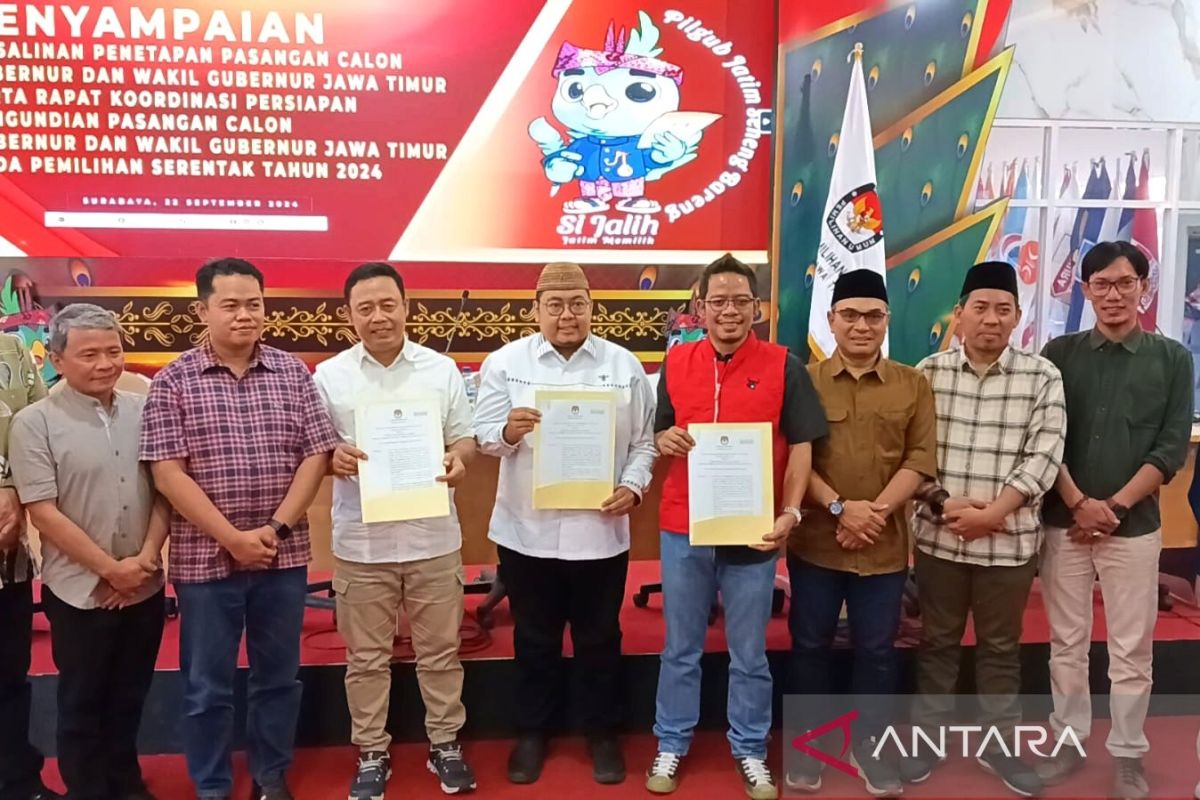 KPU Jatim tetapkan tiga pasangan calon Pilkada 2024