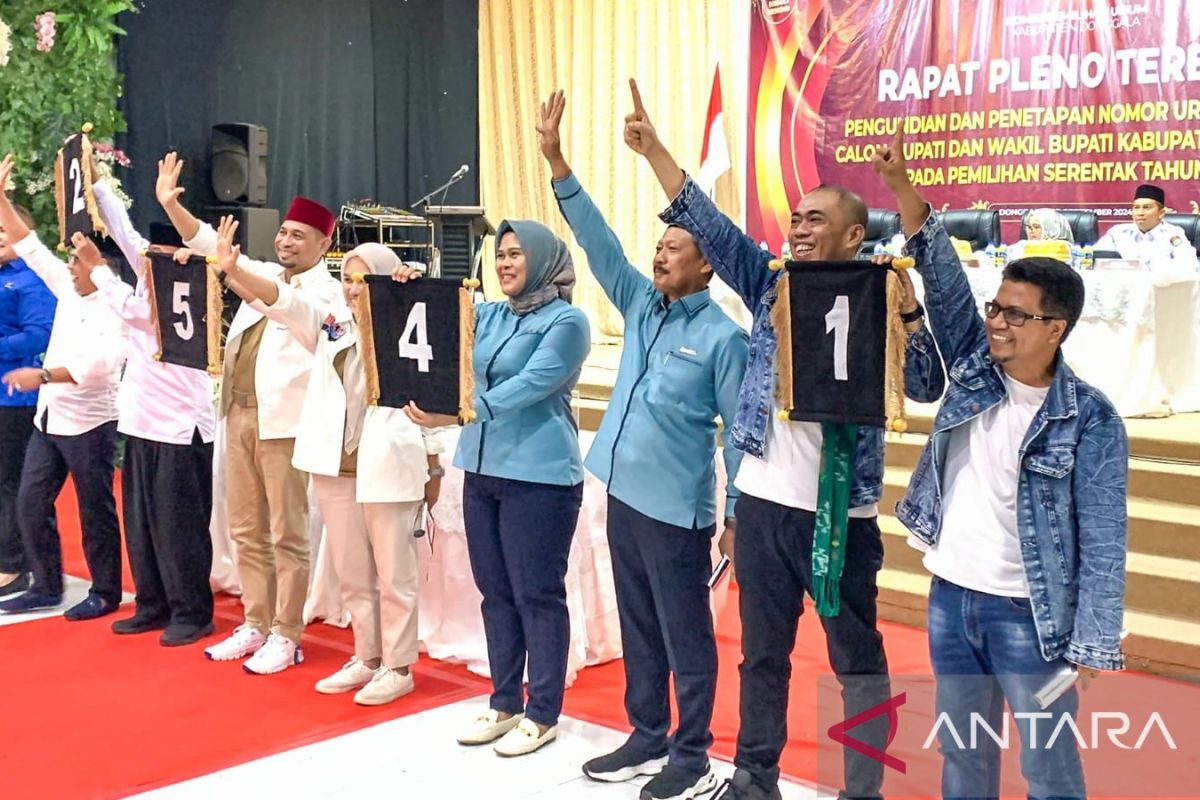 KPU Donggala tetapkan nomor urut lima paslon Pilkada 2024