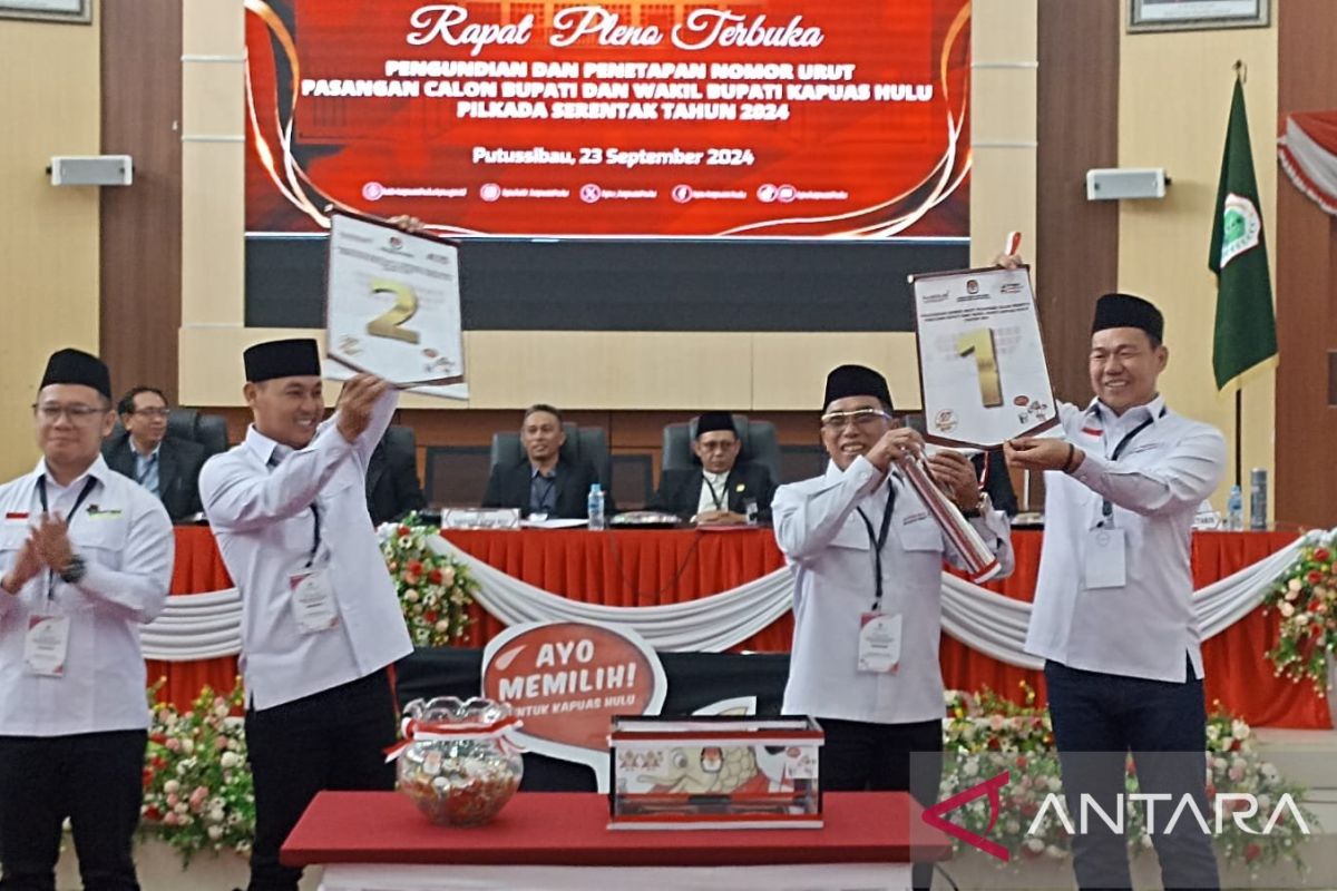 KPU Kapuas Hulu Kalbar tetapkan nomor urut Paslon Pilkada 2024