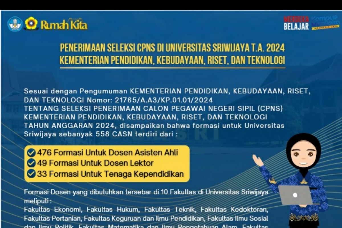 Penerimaan seleksi CPNS Universitas Sriwijaya TA 2024