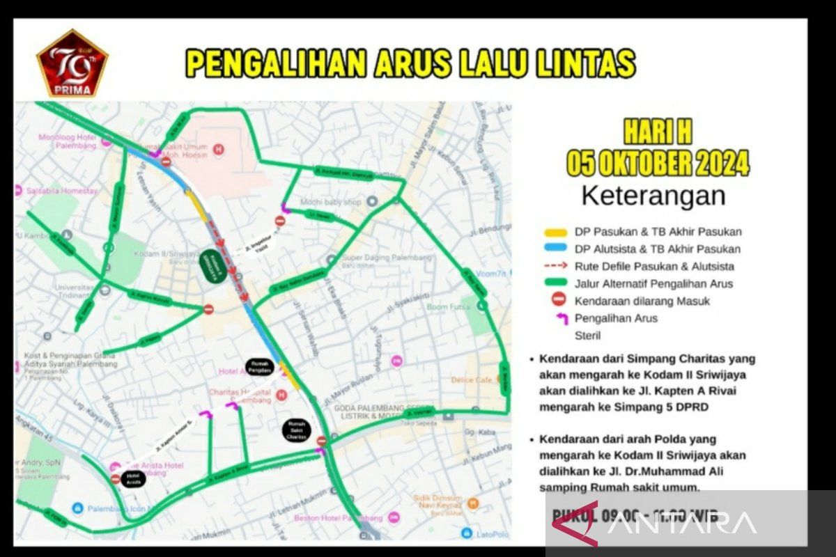 Sejumlah ruas jalan ke Kodam Sriwijaya  ditutup saat HUT TNI