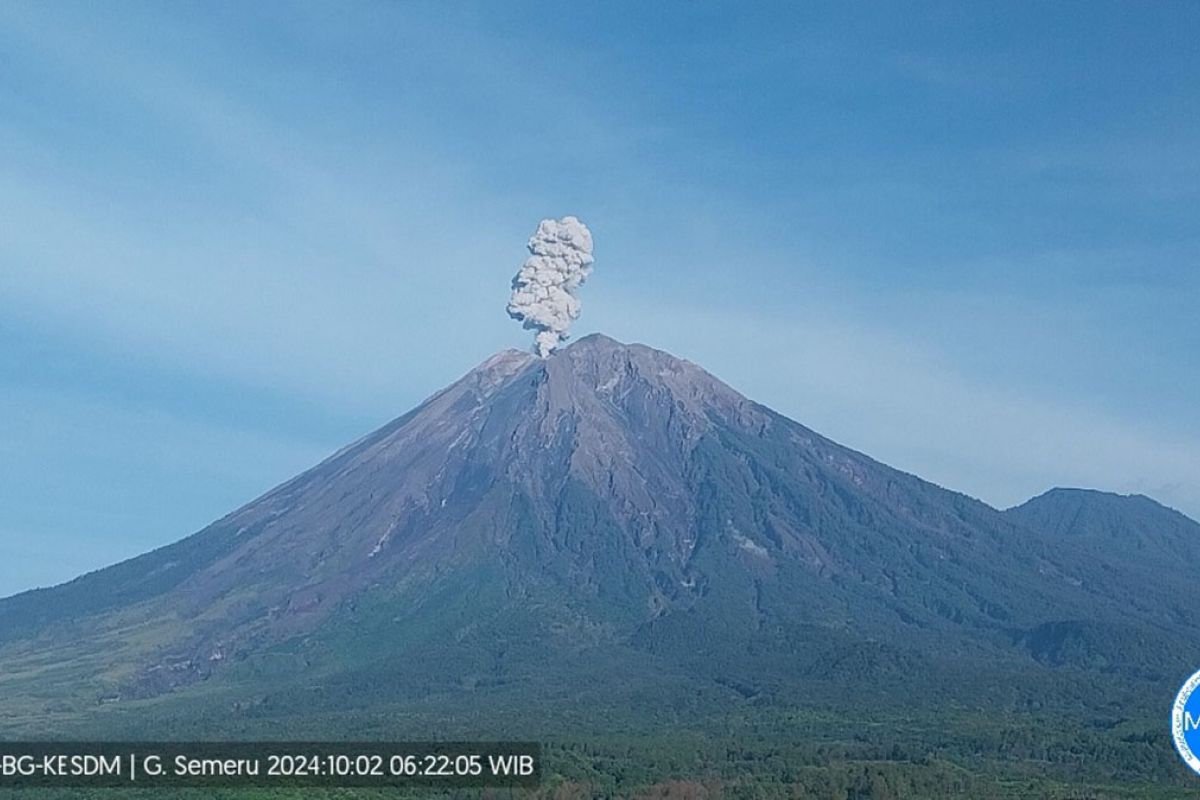 Gunung Semeru beberapa kali erupsi, setinggi 1 km