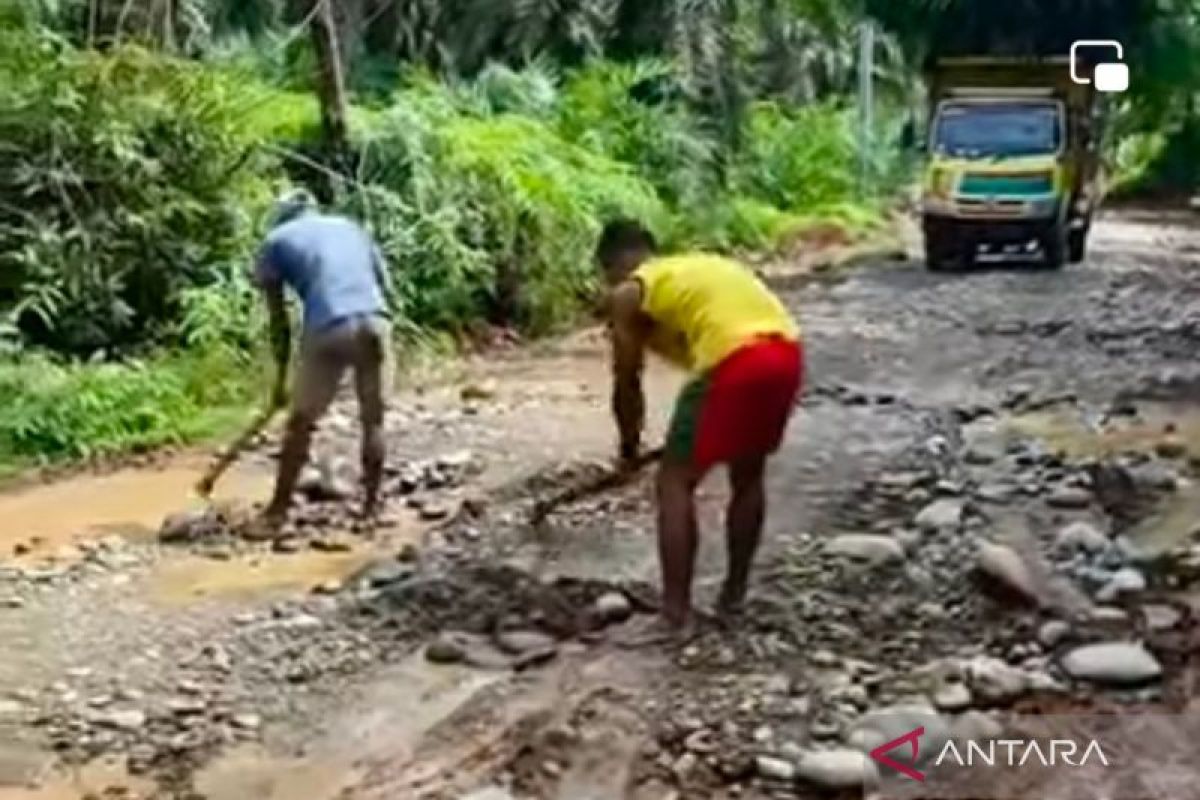 Warga Mukomuko swadaya perbaiki jalan provinsi yang rusak