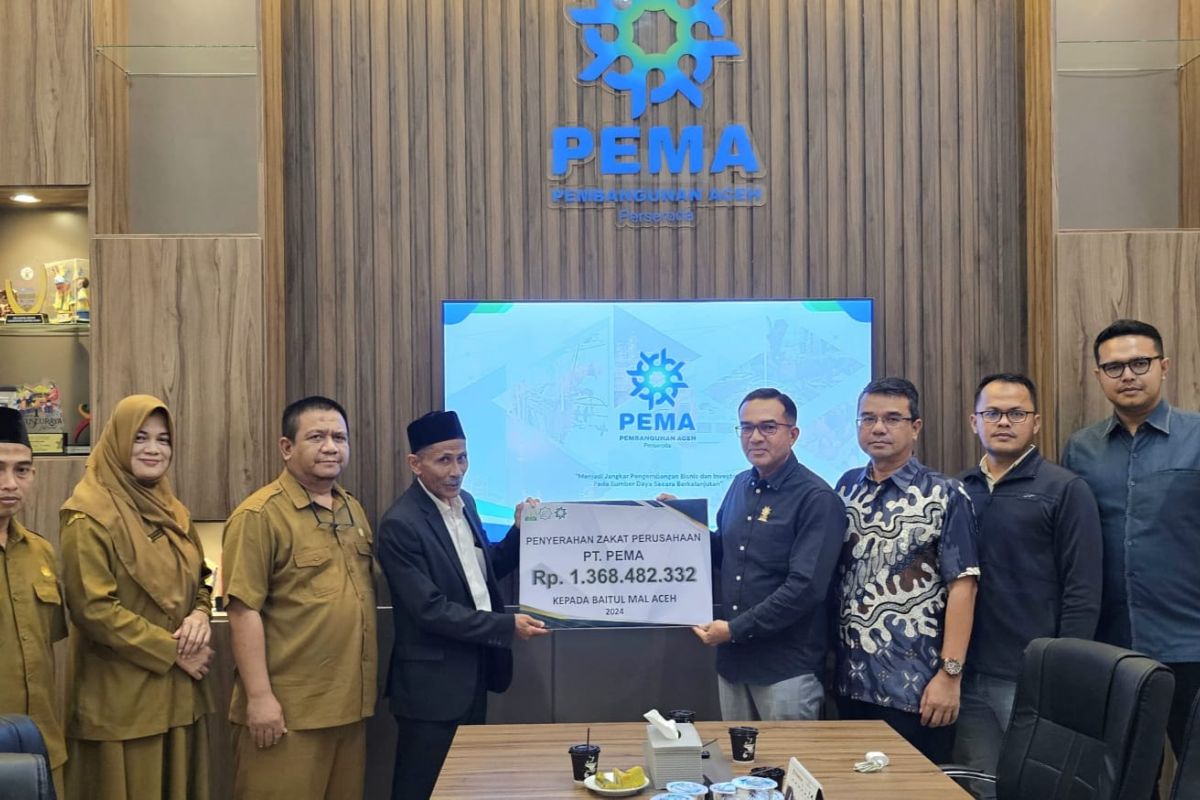 PT PEMA serahkan zakat hasil usaha Rp1,3 miliar ke Baitul Mal Aceh