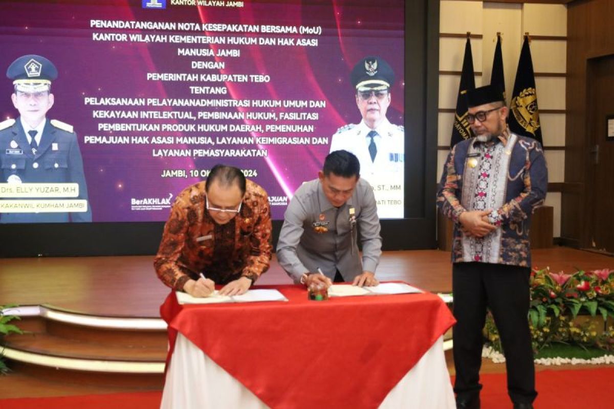 MoU Kanwil Kemenkumham Jambi dengan Pemkab Tebo, Wujud Sinergi Peningkatan Kualitas Regulasi Daerah