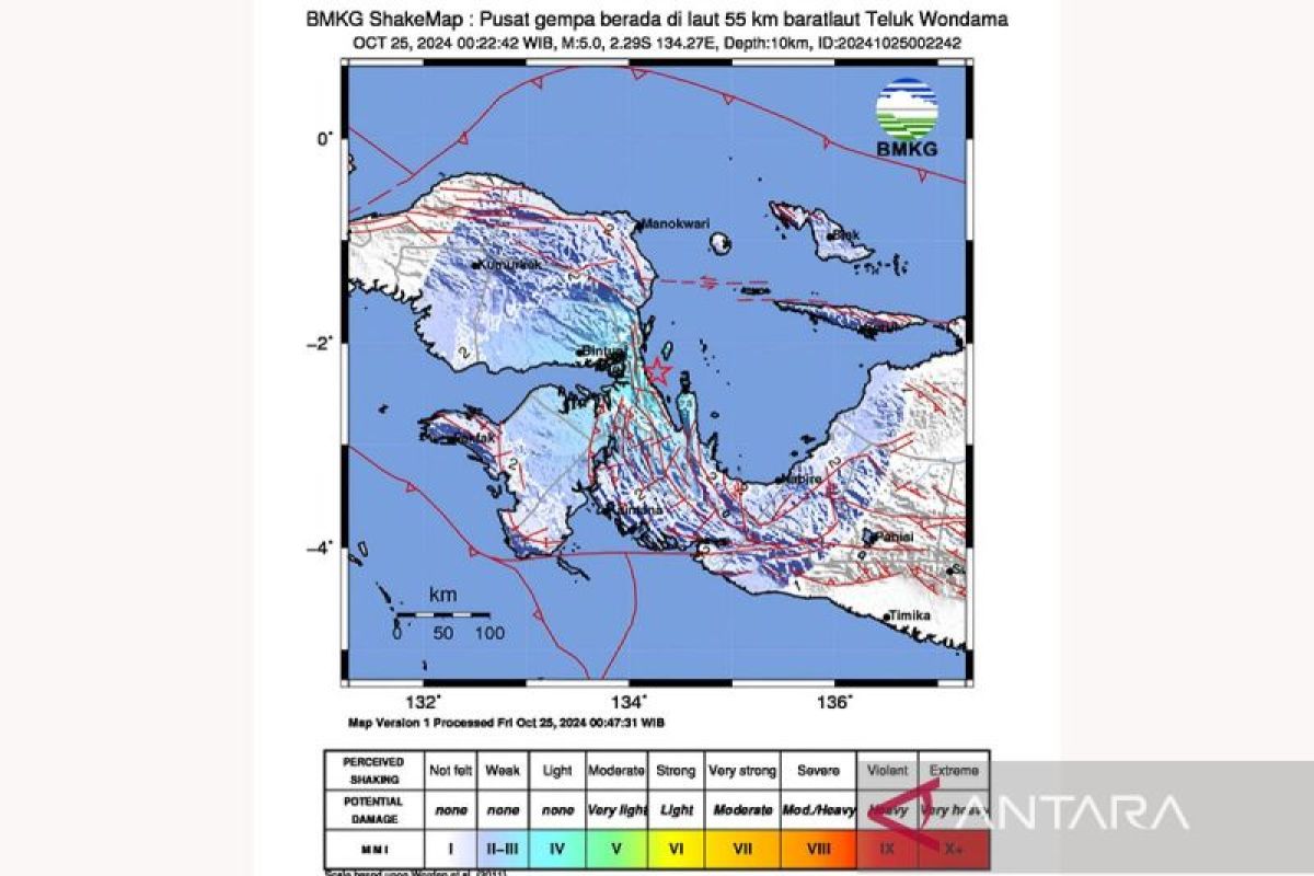 Teluk Wondama diguncang gempa magnitudo 5,0