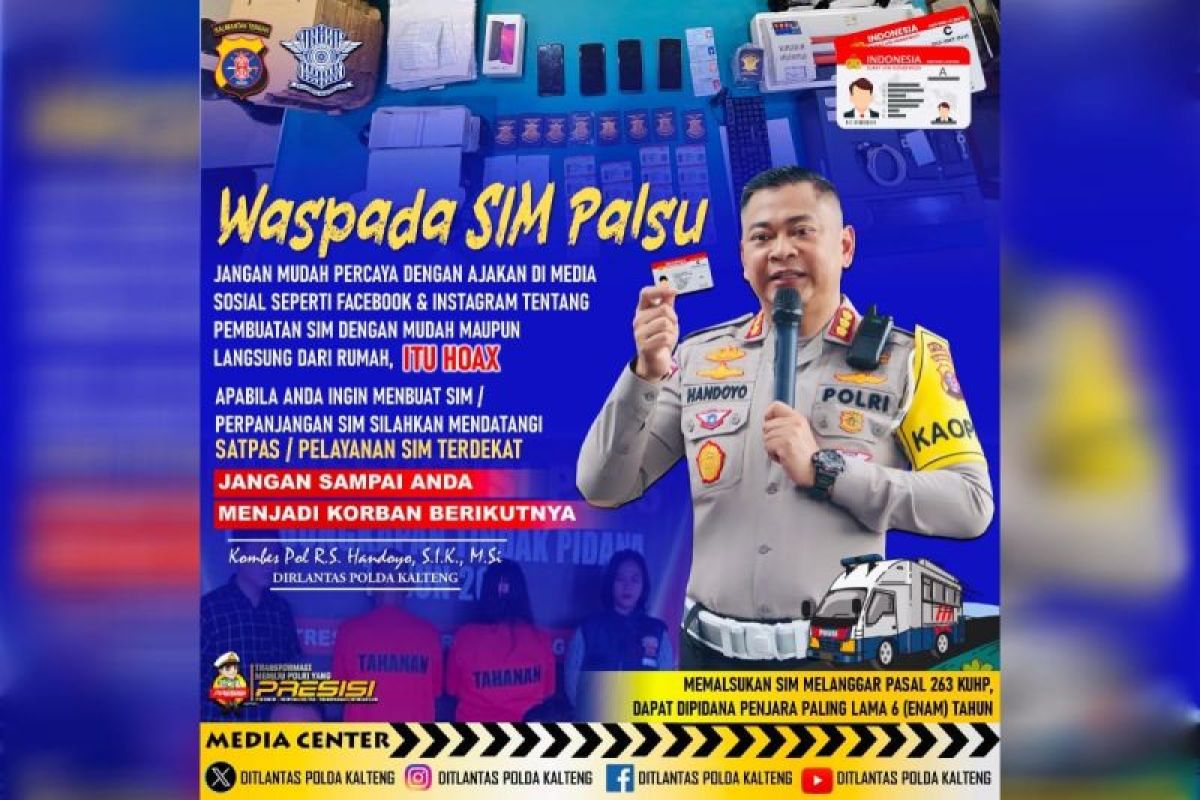 Ditlantas Polda Kalteng ingatkan warga waspadai pembuatan SIM palsu