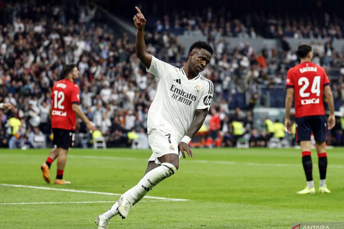 Tiga gol Vinicius bawa Real Madrid pesta gol lawan Osasuna, 4-0