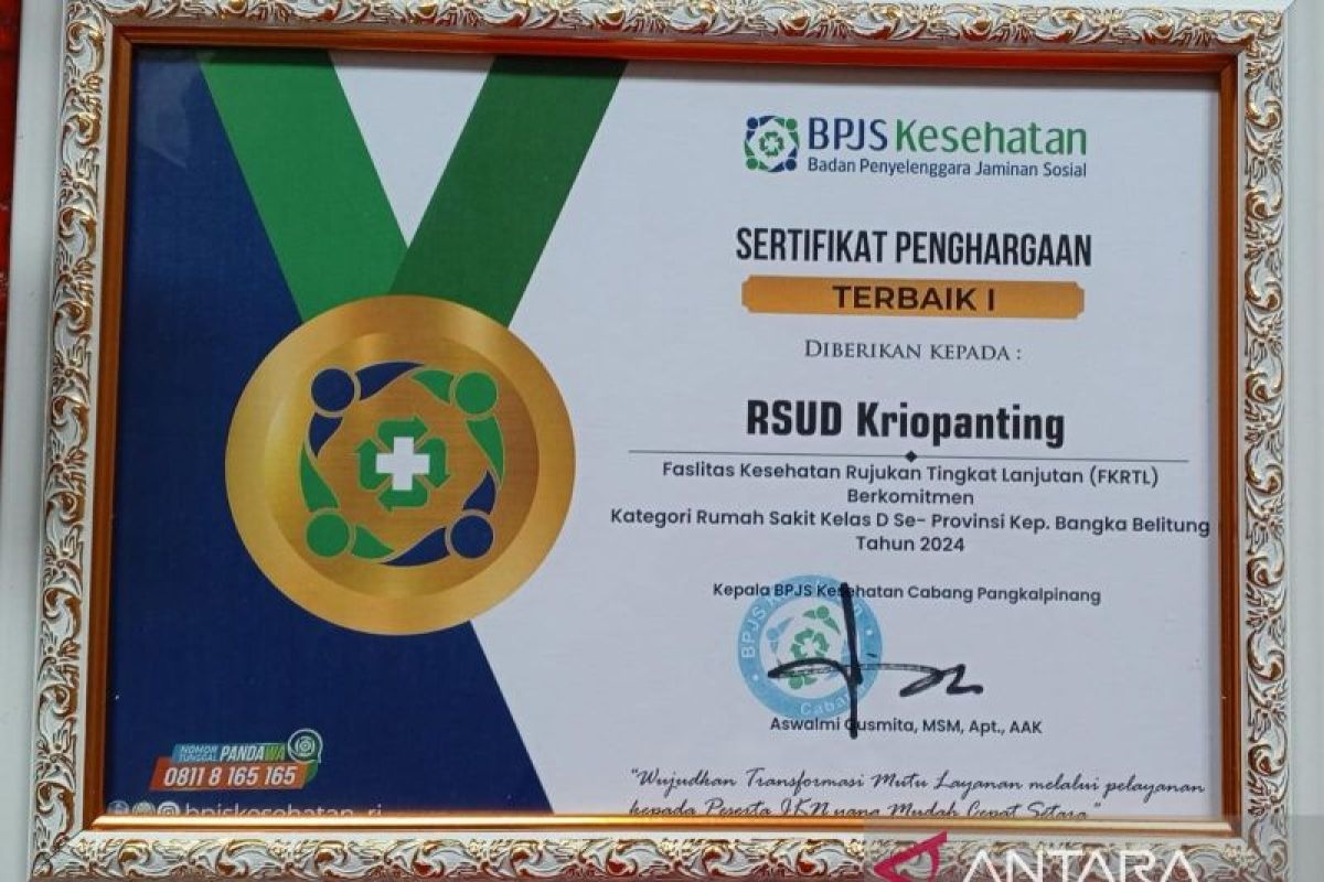 RSUD Kriopanting Payung terima penghargaan FKRTL dari BPJS Kesehatan