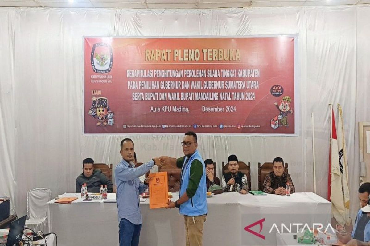 KPU tetapkan perolehan suara Paslon pada Pilkada Madina 2024