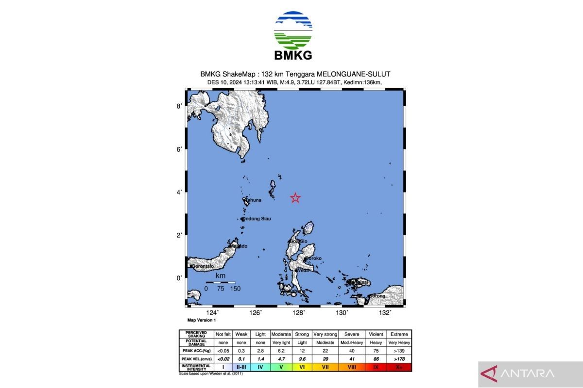 Gempa bumi 5,2 magnitudo guncang Kabupaten Talaud Sulawesi Utara