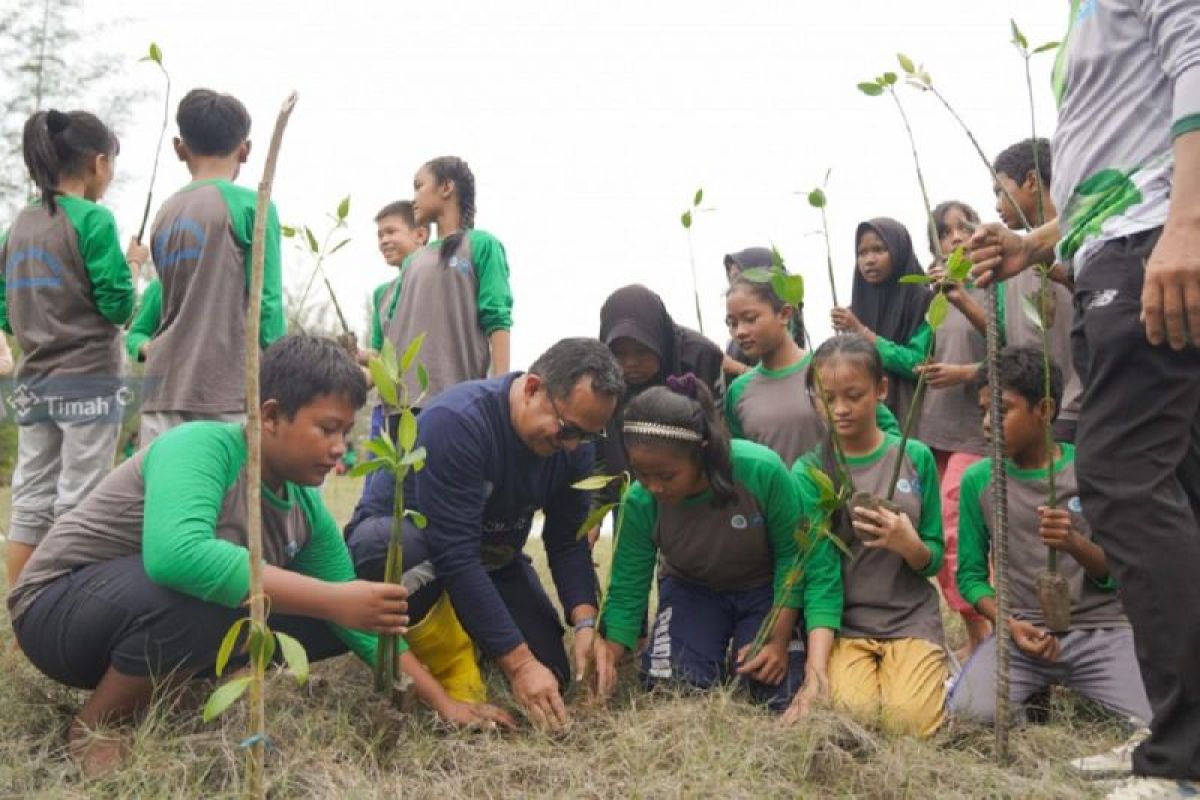 Insan timah bersama ratusan siswa di Bangka tanam 3.000 mangrove