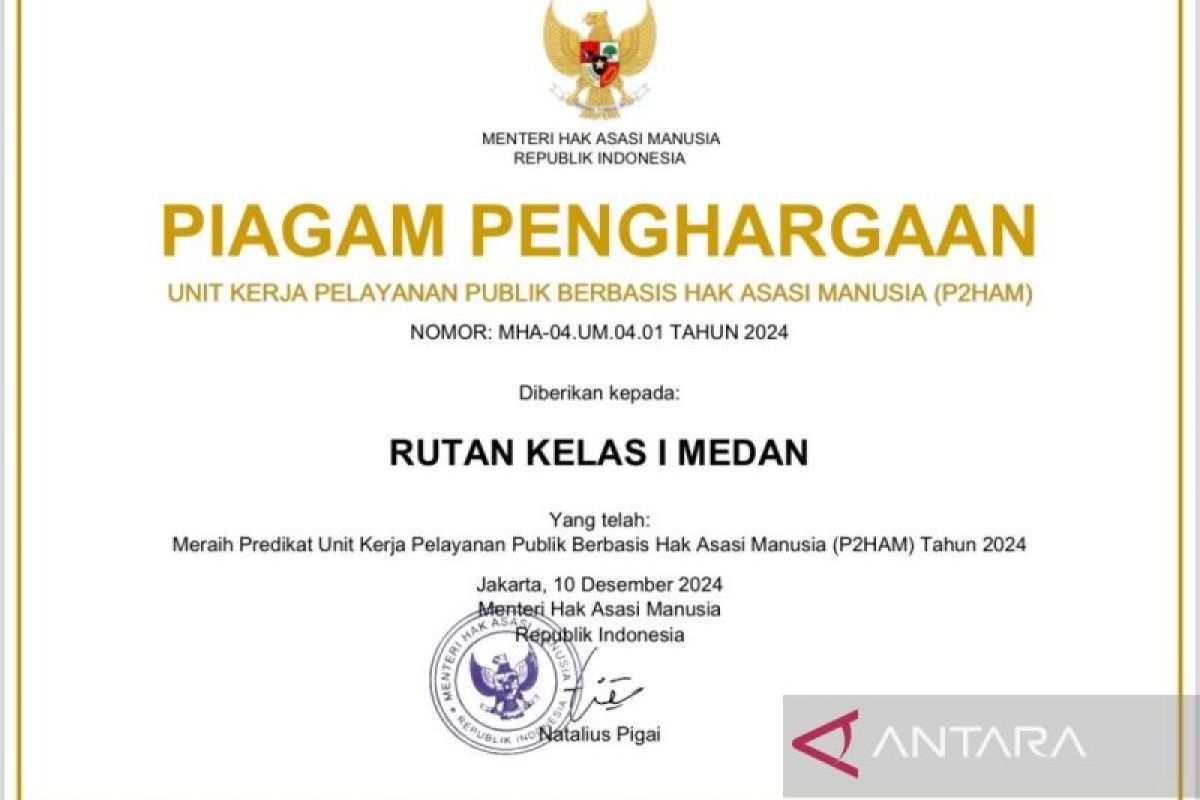 Rutan Kelas I Medan raih predikat unit kerja pelayanan publik berbasis HAM