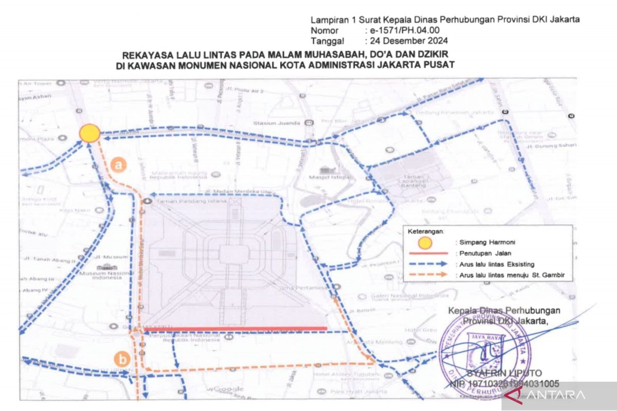 DKI lakukan rekayasa lalu lintas sekitar Monas di Malam Muhasabah pada Senin malam