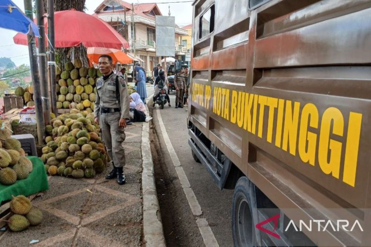 Satpol PP Bukittinggi tertibkan pedagang durian berjualan di jalur padat Lalin