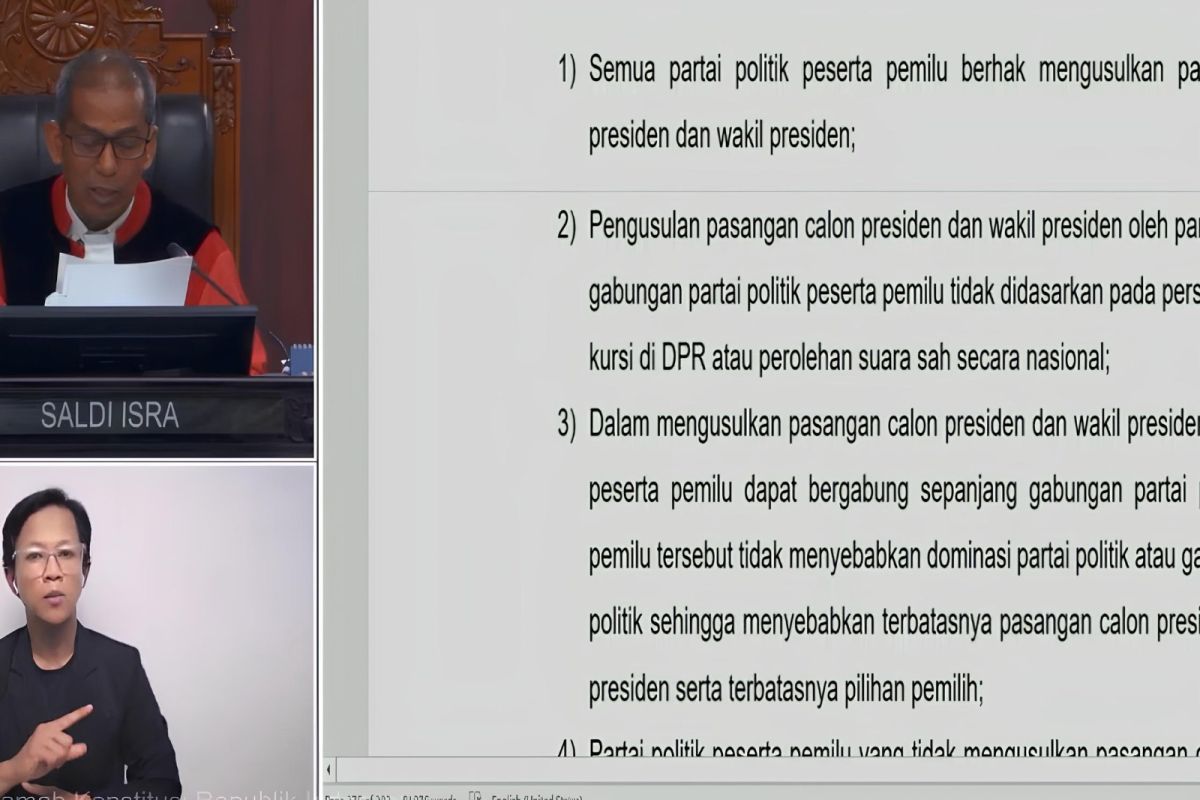 Lima pedoman dari MK terkait pencalonan presiden