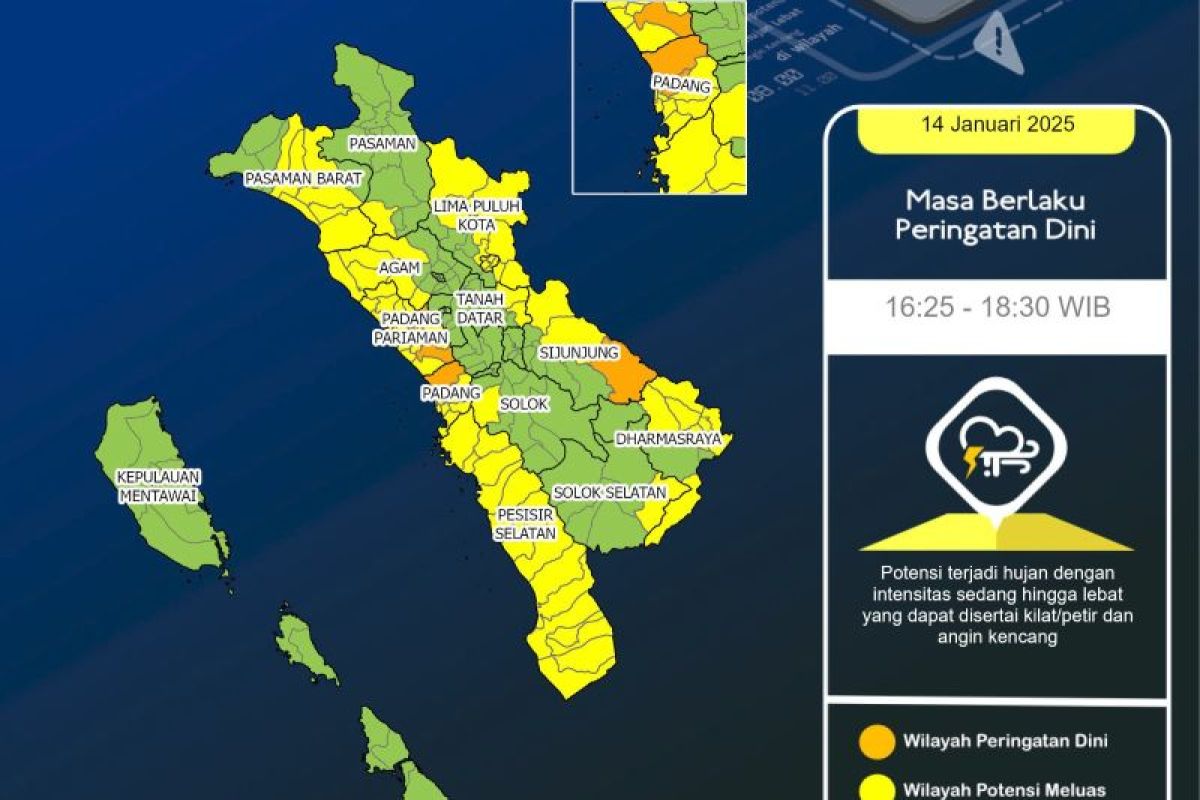 BMKG: Padang berpotensi alami hujan lebat hingga Selasa malam