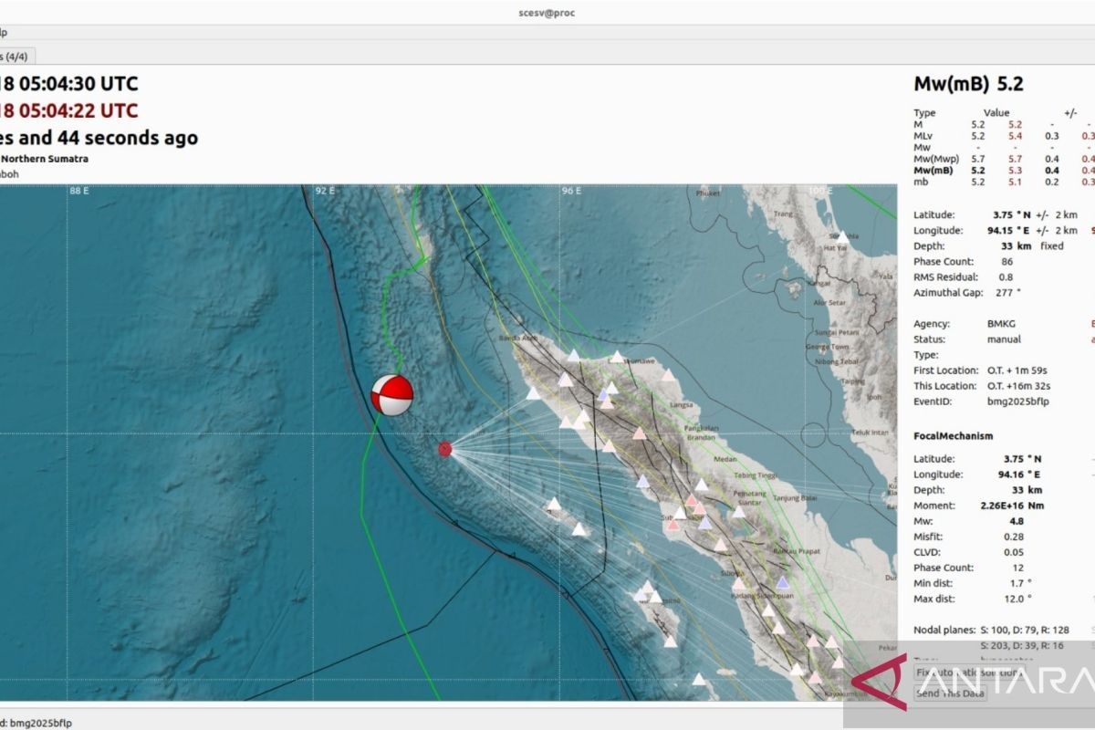 BMKG: Gempa tektonik 5,4 magnitudo di Aceh dipicu aktivitas sesar bawah laut