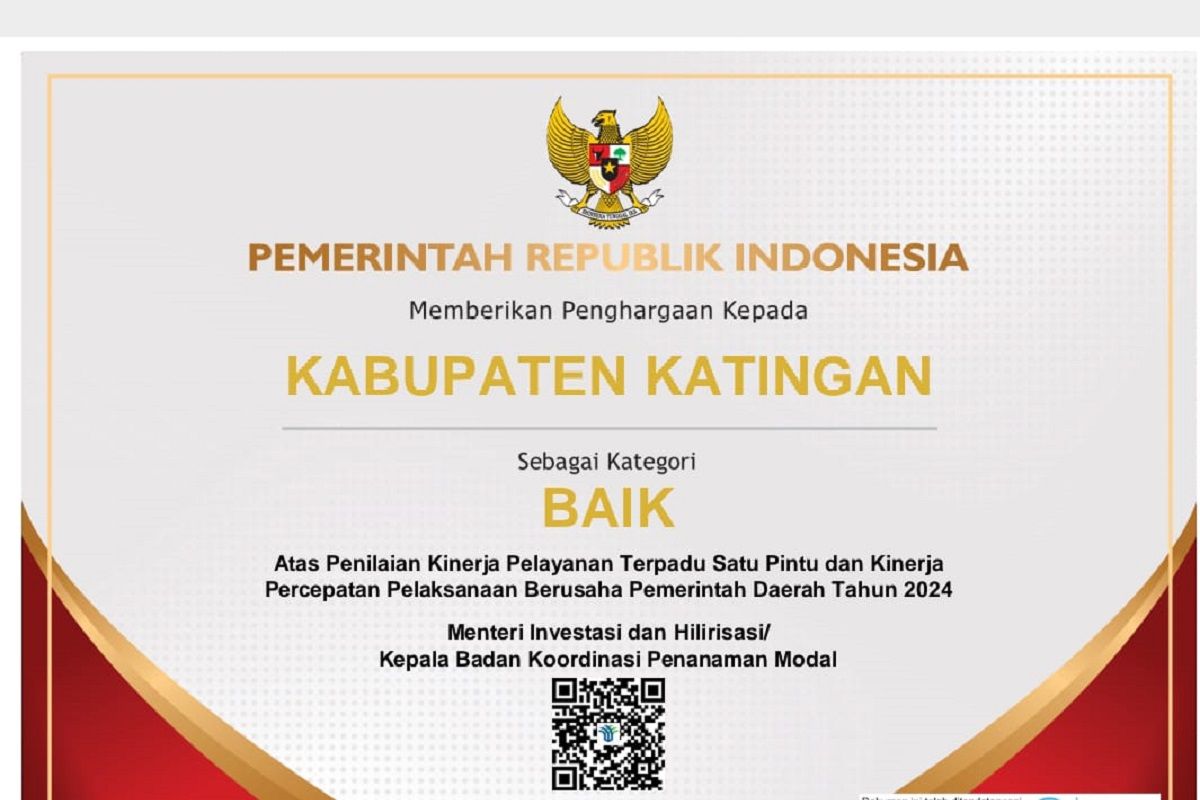 Katingan raih kategori terbaik kinerja PTSP tingkat nasional