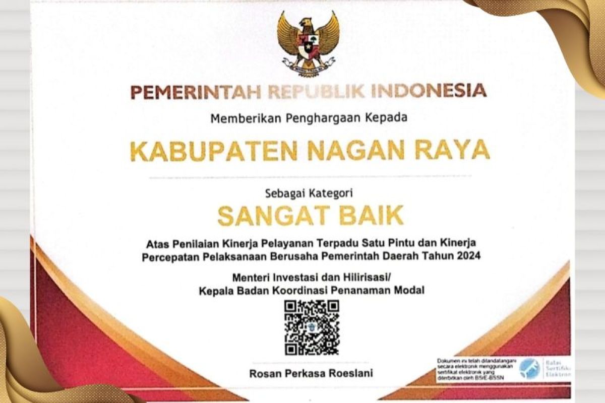 Pemkab Nagan Raya raih penghargaan dari Kementerian Investasi/BKPM, ini prestasinya