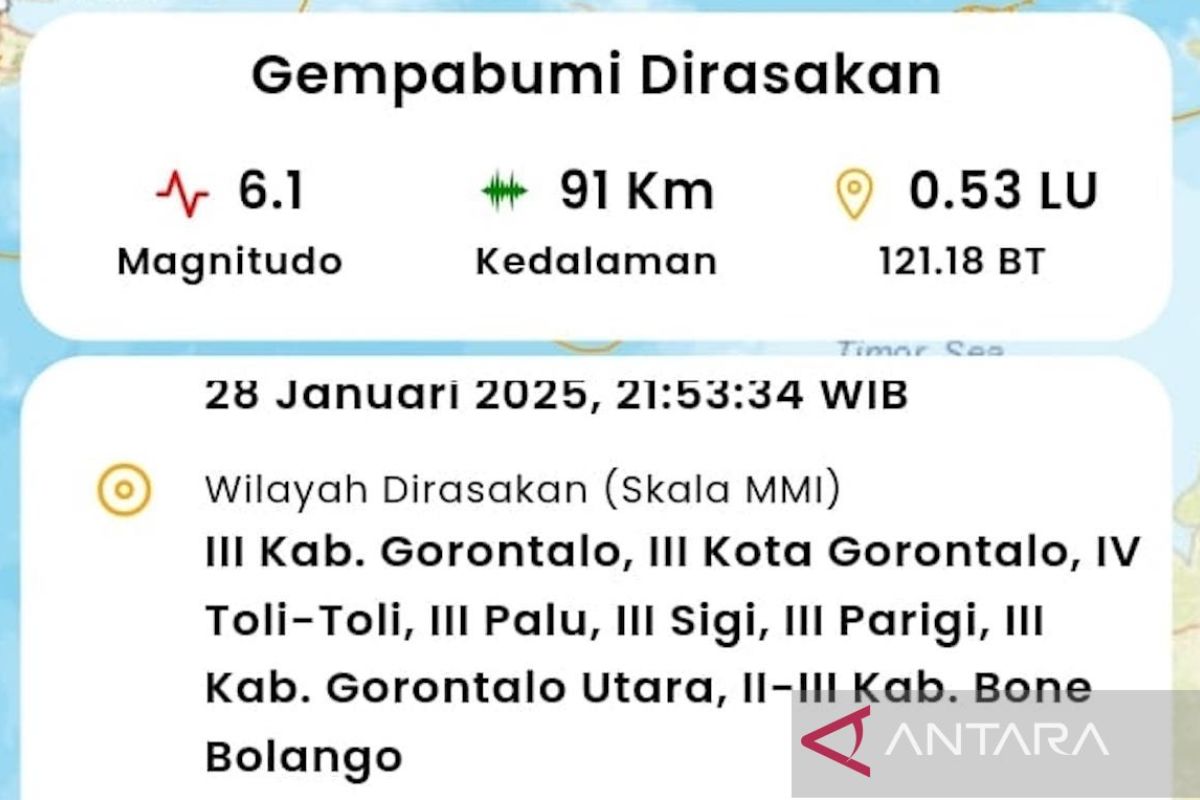 Gempa magnitudo 6,1 guncang Parigi Moutong