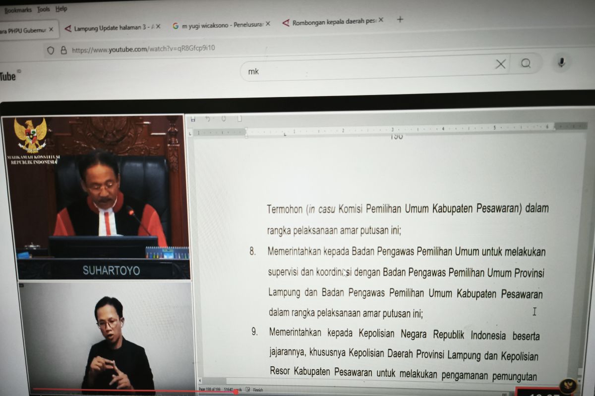 MK diskualifikasi calon bupati Pesawaran 