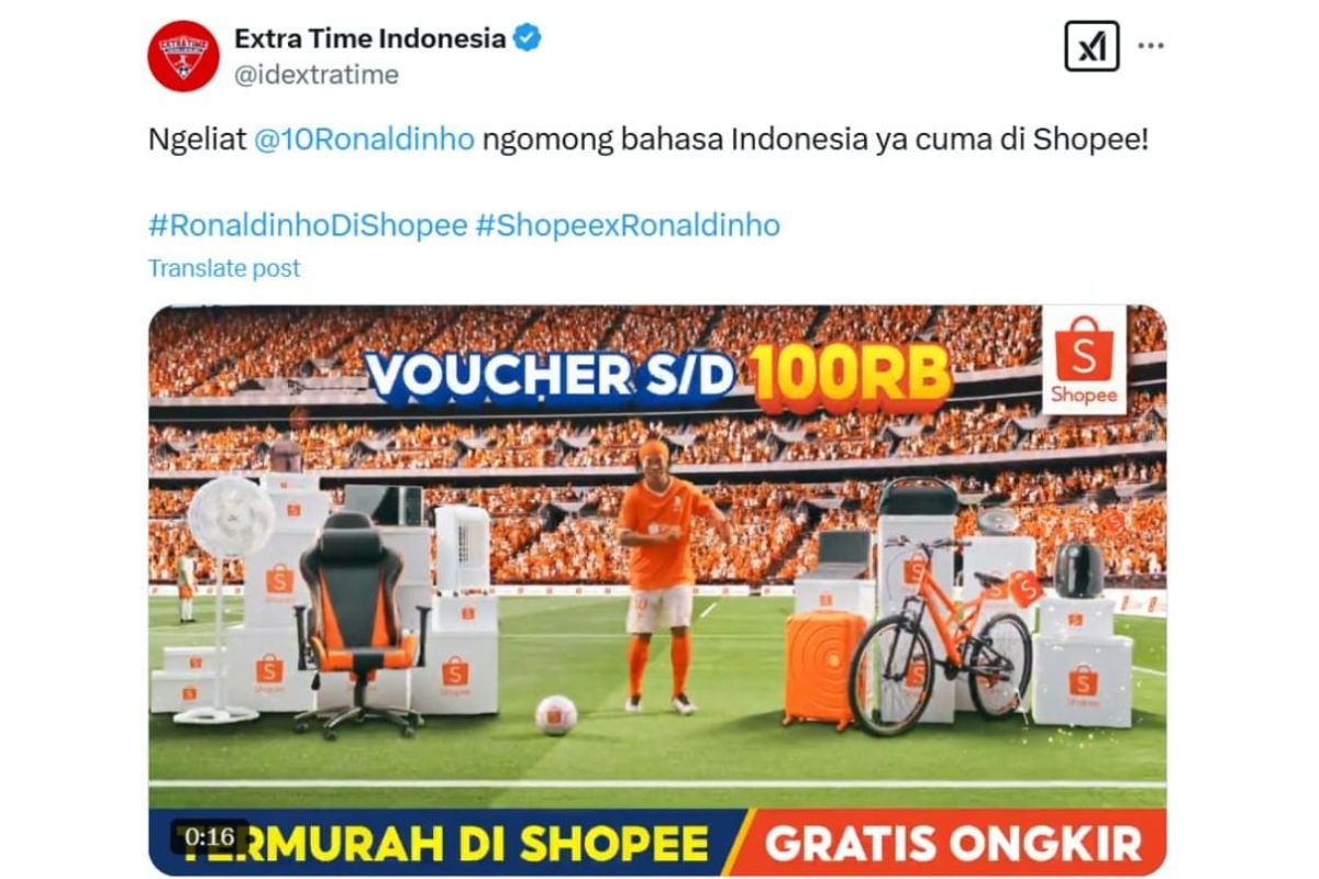 Warganet respons baik munculnya Ronaldinho ​​​​di iklan Shopee