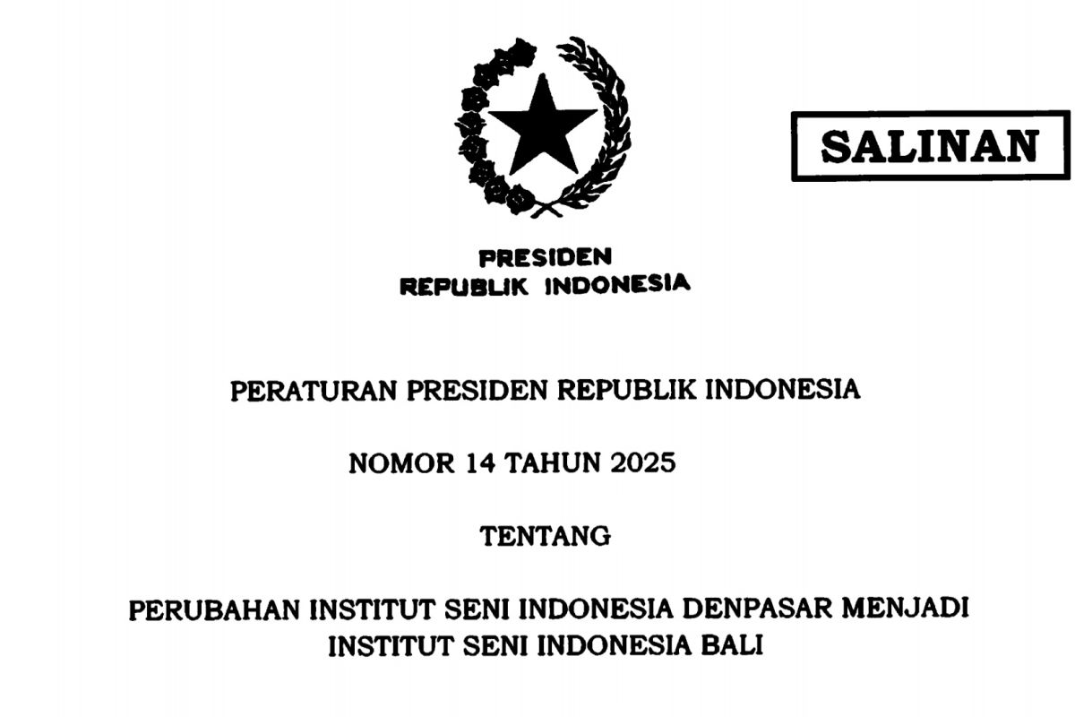 Prabowo ubah nama ISI Denpasar jadi ISI Bali lewat Perpres 14/2025