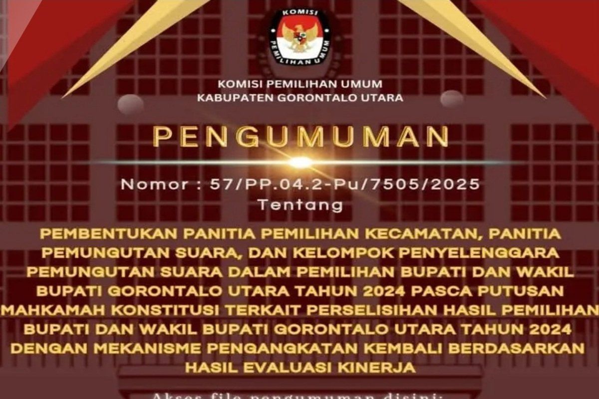 KPU Gorontalo Utara umumkan pembentukan badan ad hoc untuk PSU