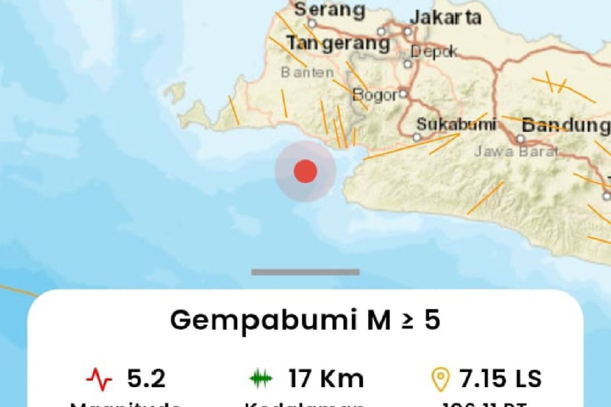 Getaran Gempa Banten dirasakan hingga Sukabumi